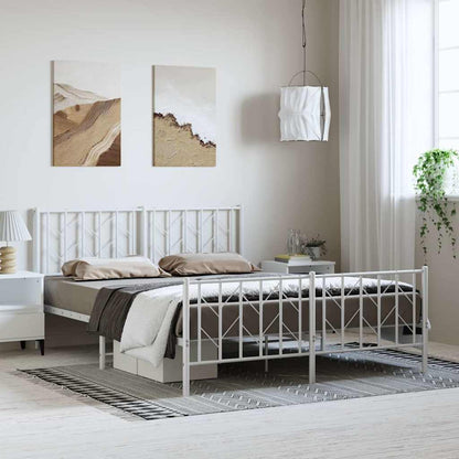 Metal Bed Frame without Mattress with Footboard with Headboard & Footboard White 193 cm 203 cm