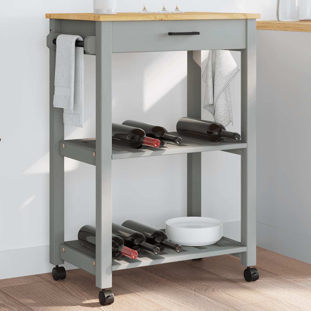 Kitchen Trolley MONZA Solid Pine Wood Grey 60 x 40 x 88.5 cm