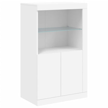 Side Cabinet with LED Lights Engineered Wood White