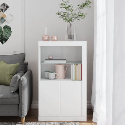Side Cabinet with LED Lights Engineered Wood White
