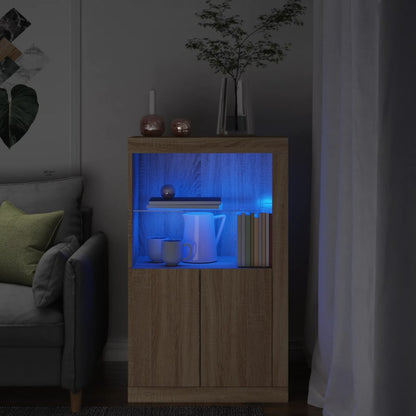 Side Cabinet with LED Lights Engineered Wood Sonoma oak