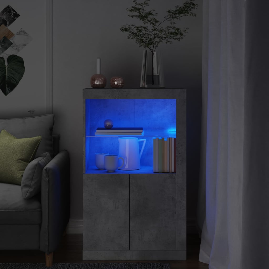 Side Cabinet with LED Lights Engineered Wood Concrete grey