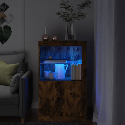 Side Cabinet with LED Lights Engineered Wood Smoked oak