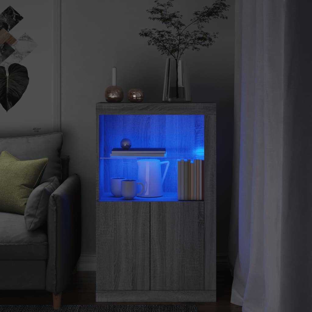Side Cabinet with LED Lights Engineered Wood Grey sonoma