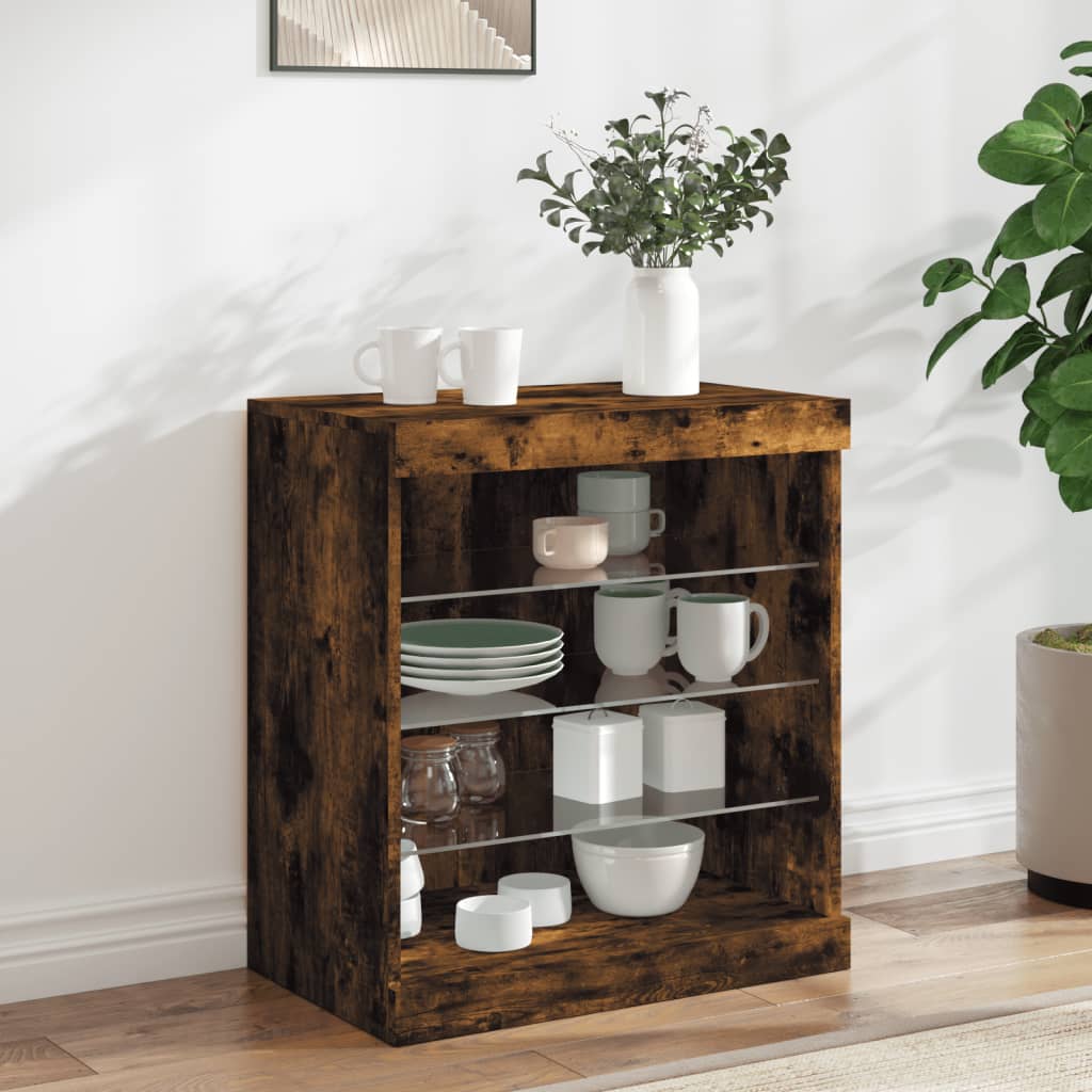 Sideboard with LED Lights 60,5x37x67 cm Smoked oak