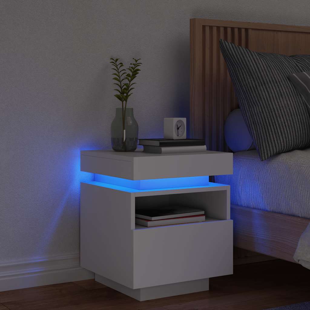 Bedside Cabinet with LED Lights 40x39x48,5 cm White 1
