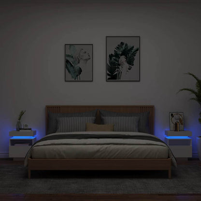 Bedside Cabinet with LED Lights 40x39x48,5 cm White 2