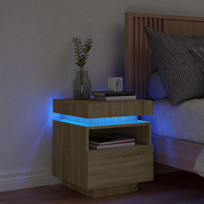 Bedside Cabinet with LED Lights 40x39x48,5 cm Sonoma oak 1