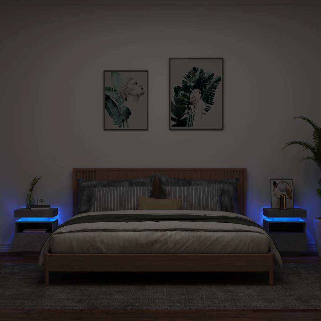 Bedside Cabinet with LED Lights 40x39x48,5 cm Concrete grey 2