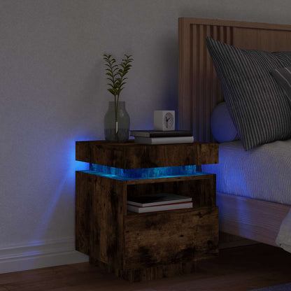 Bedside Cabinet with LED Lights 40x39x48,5 cm Smoked oak 1