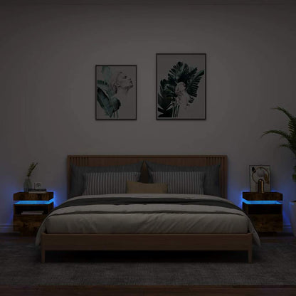 Bedside Cabinet with LED Lights 40x39x48,5 cm Smoked oak 2