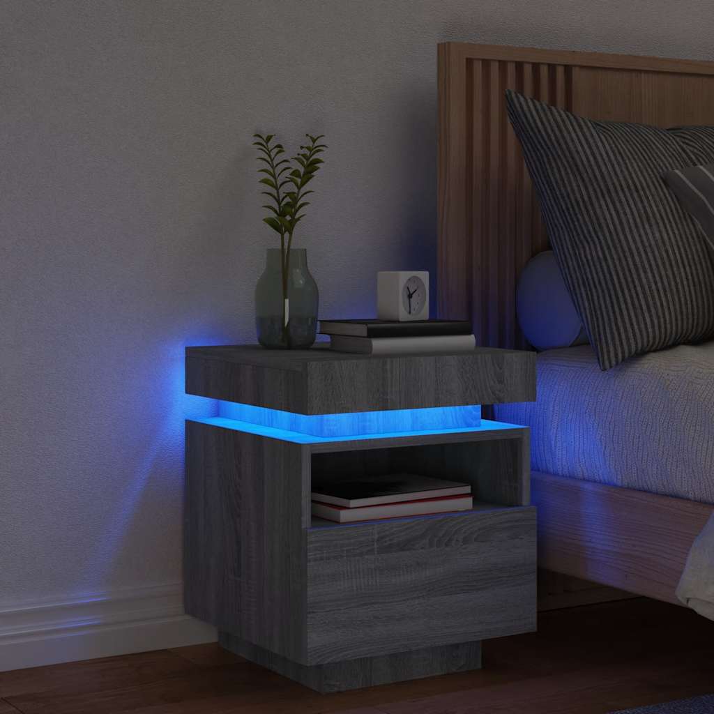 Bedside Cabinet with LED Lights 40x39x48,5 cm Grey sonoma 1