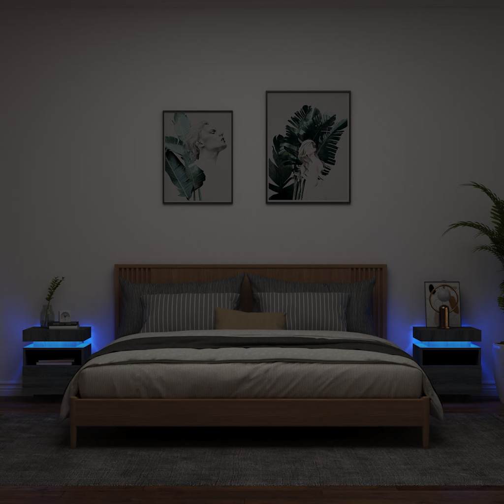 Bedside Cabinet with LED Lights 40x39x48,5 cm Grey sonoma 2