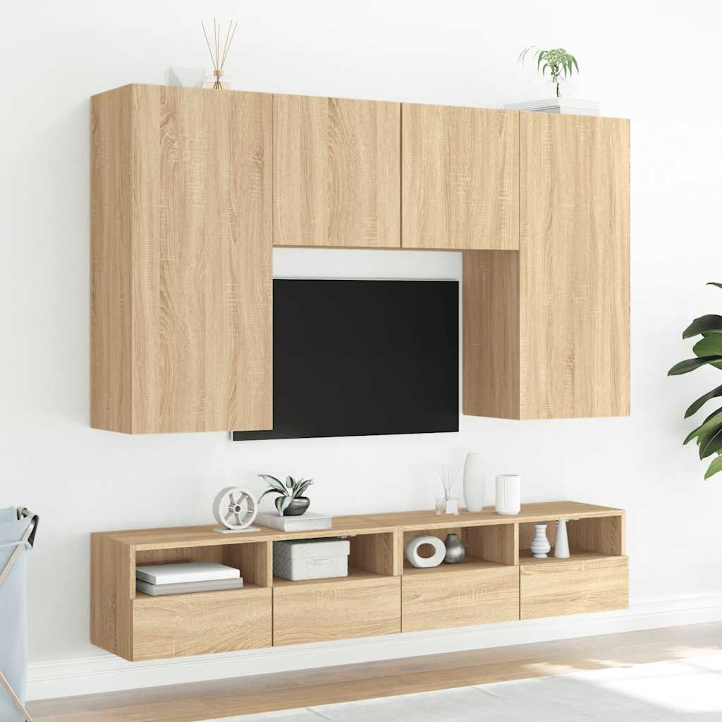 vidaXL TV Wall Cabinets 2 pcs Sonoma Oak 100x30x30 cm Engineered Wood 4