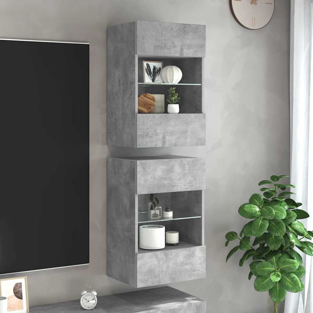 Wall Cabinets with LED for TV 40x30x60.5 cm 2 pcs Concrete grey