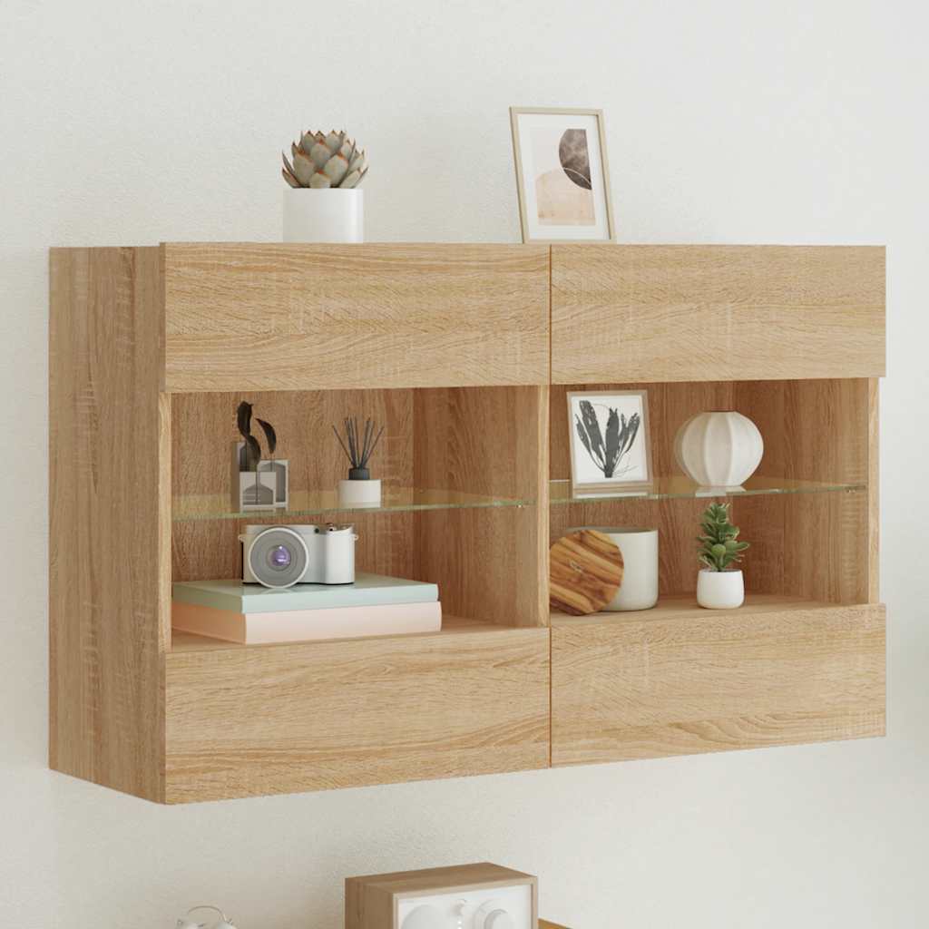 TV Wall Cabinet with LED Lights 98.5x30x60.5 cm Sonoma oak