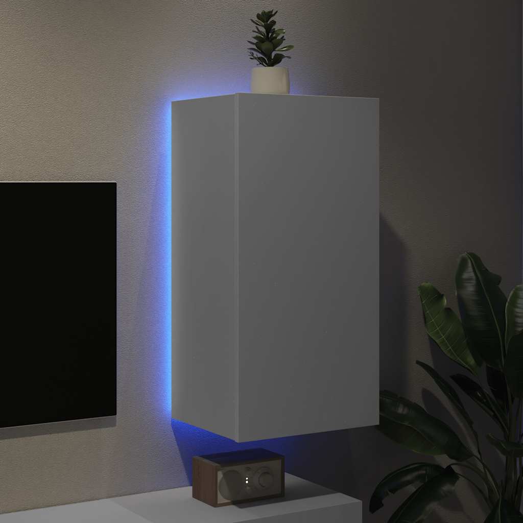 TV Wall Cabinet with LED Lights Width 40.5 cm White