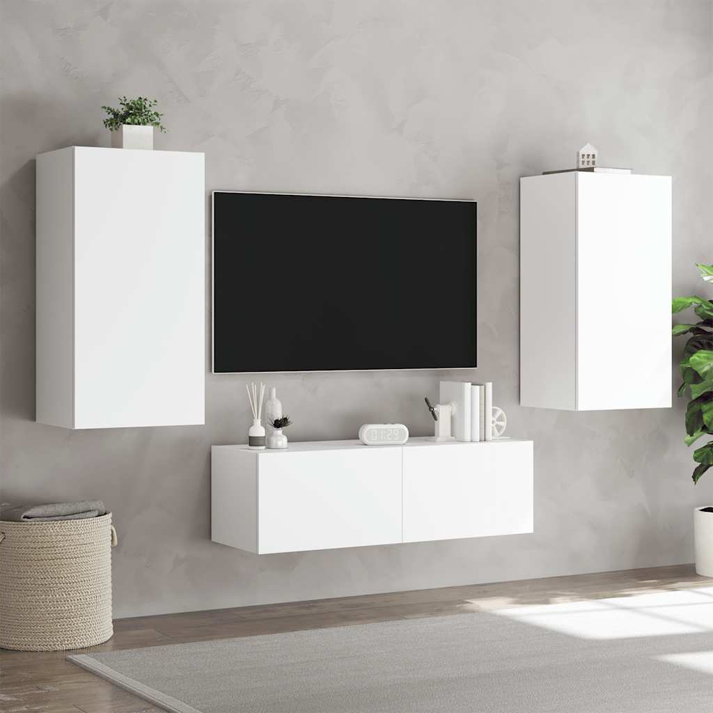 TV Wall Cabinet with LED Lights Width 40.5 cm White