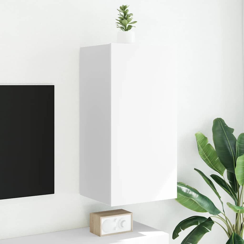 TV Wall Cabinet with LED Lights Width 40.5 cm White