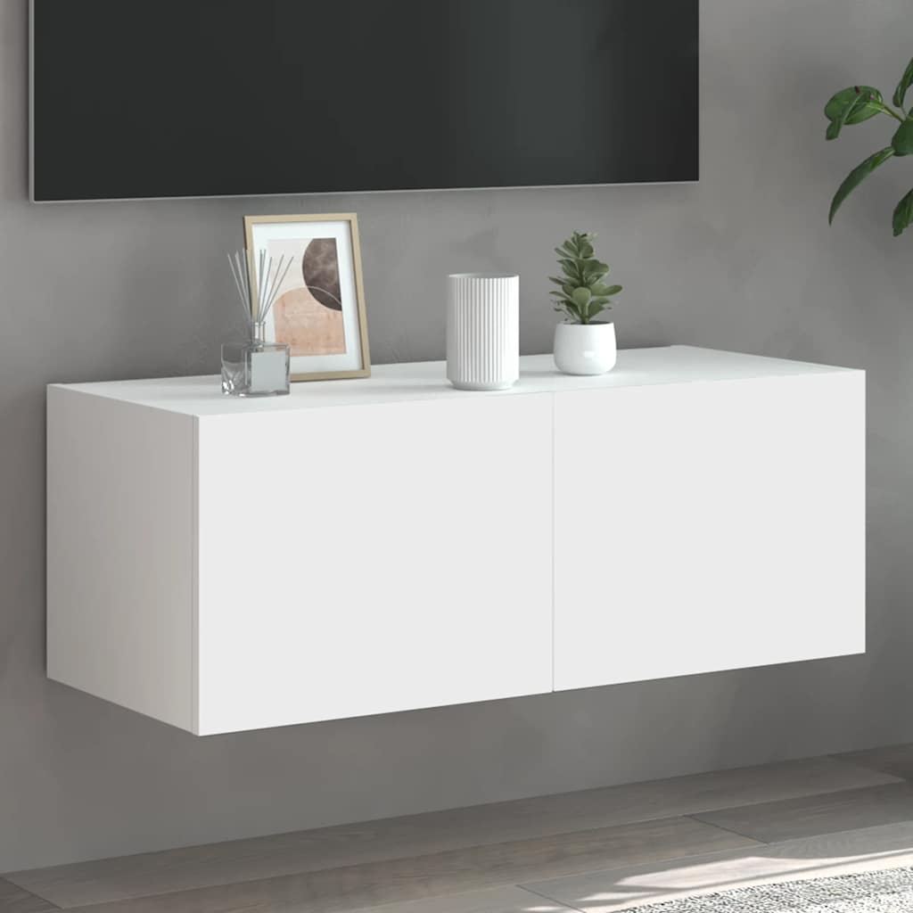 TV Wall Cabinet with LED Lights Width 80 cm White 31 cm