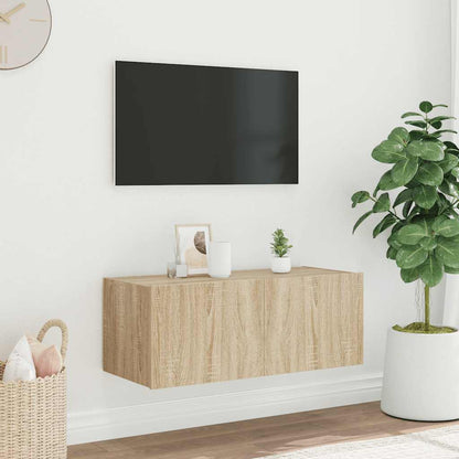 TV Wall Cabinet with LED Lights Width 80 cm Sonoma oak 31 cm