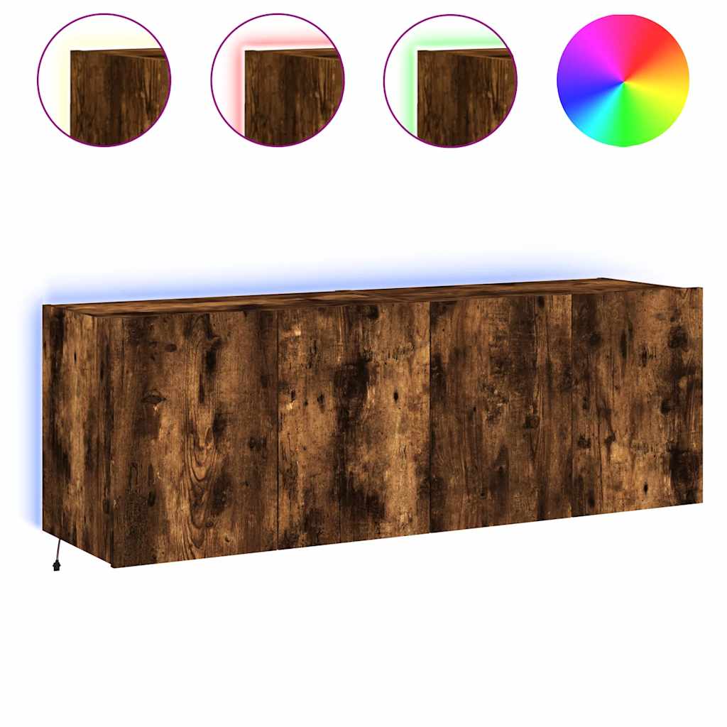 TV Wall Cabinets with LED Lights 2 pcs Width 60 cm Smoked oak