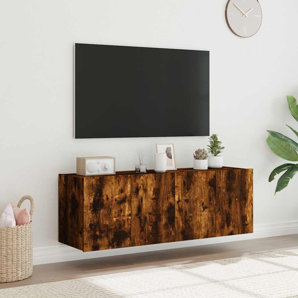 TV Wall Cabinets with LED Lights 2 pcs Width 60 cm Smoked oak