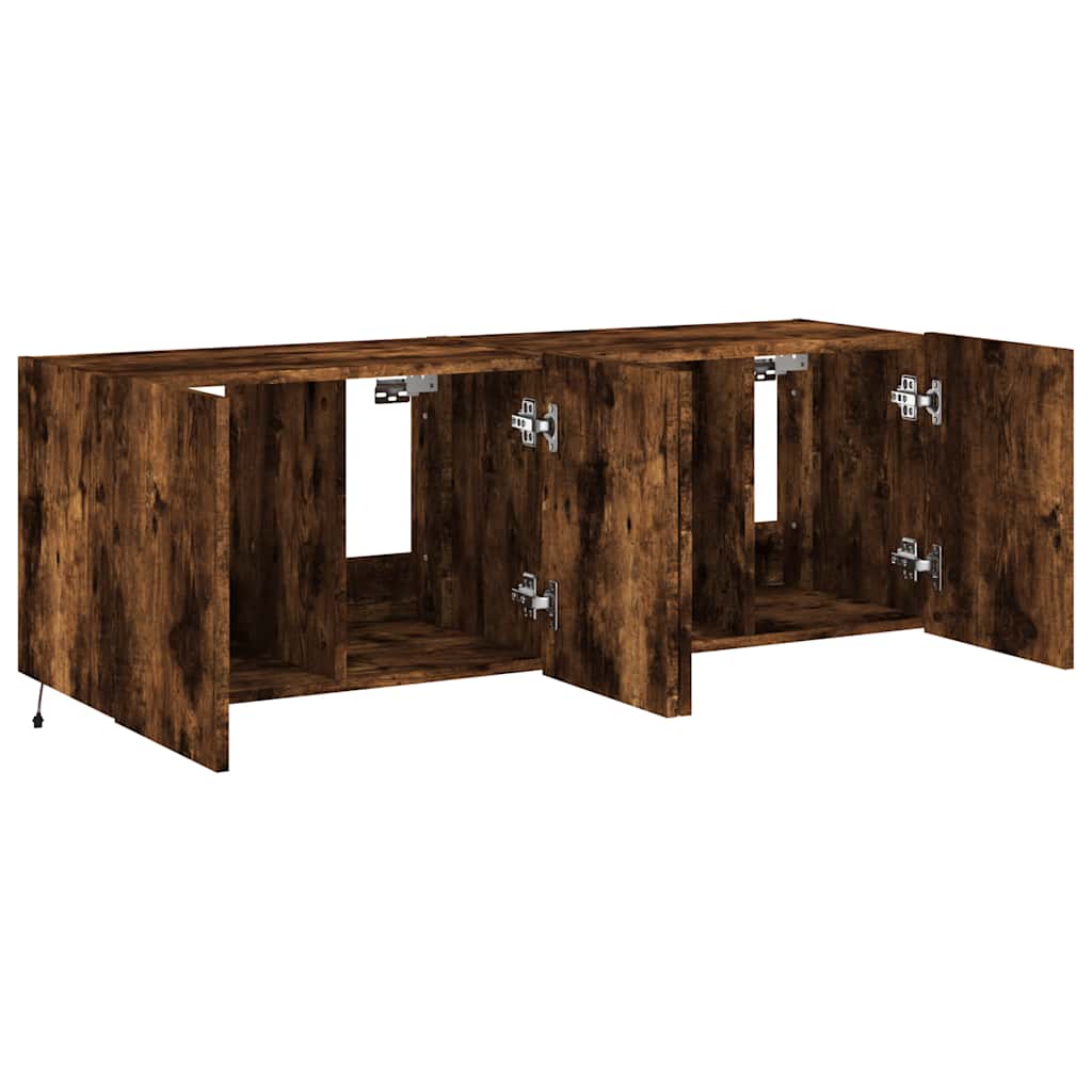 TV Wall Cabinets with LED Lights 2 pcs Width 60 cm Smoked oak