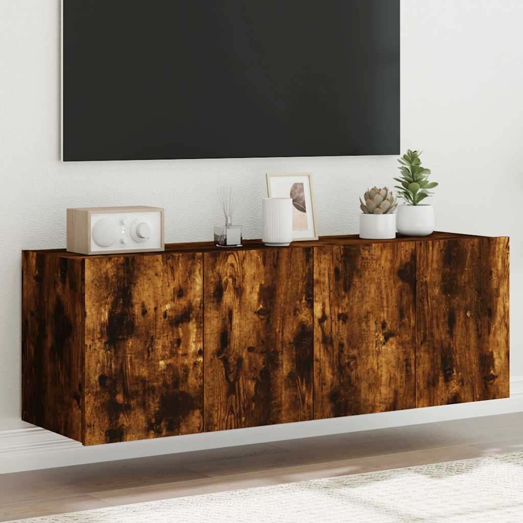 TV Wall Cabinets with LED Lights 2 pcs Width 60 cm Smoked oak
