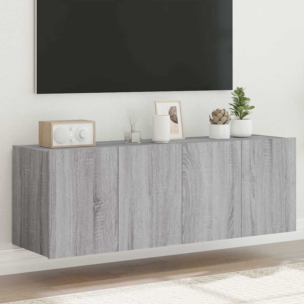 TV Wall Cabinets with LED Lights 2 pcs Width 60 cm Grey sonoma