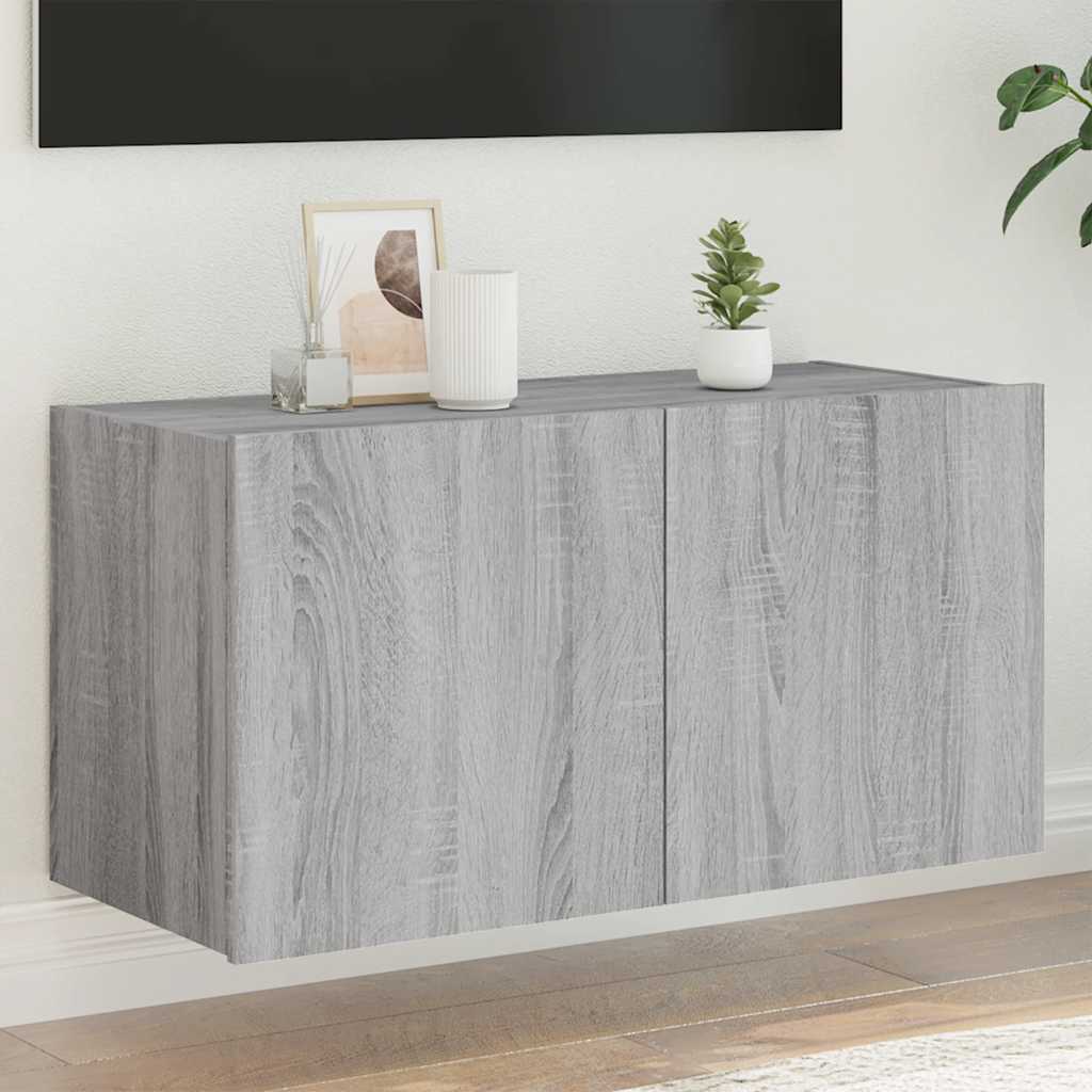TV Wall Cabinet with LED Lights Width 80 cm Grey sonoma 41 cm