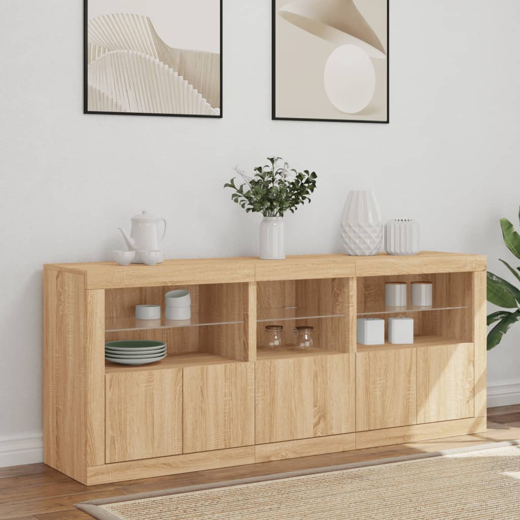 vidaXL Sideboard with LED Lights Sonoma Oak 162x37x67 cm 3