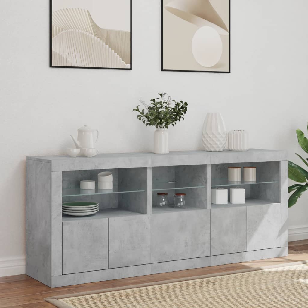 vidaXL Sideboard with LED Lights Concrete Grey 162x37x67 cm 3