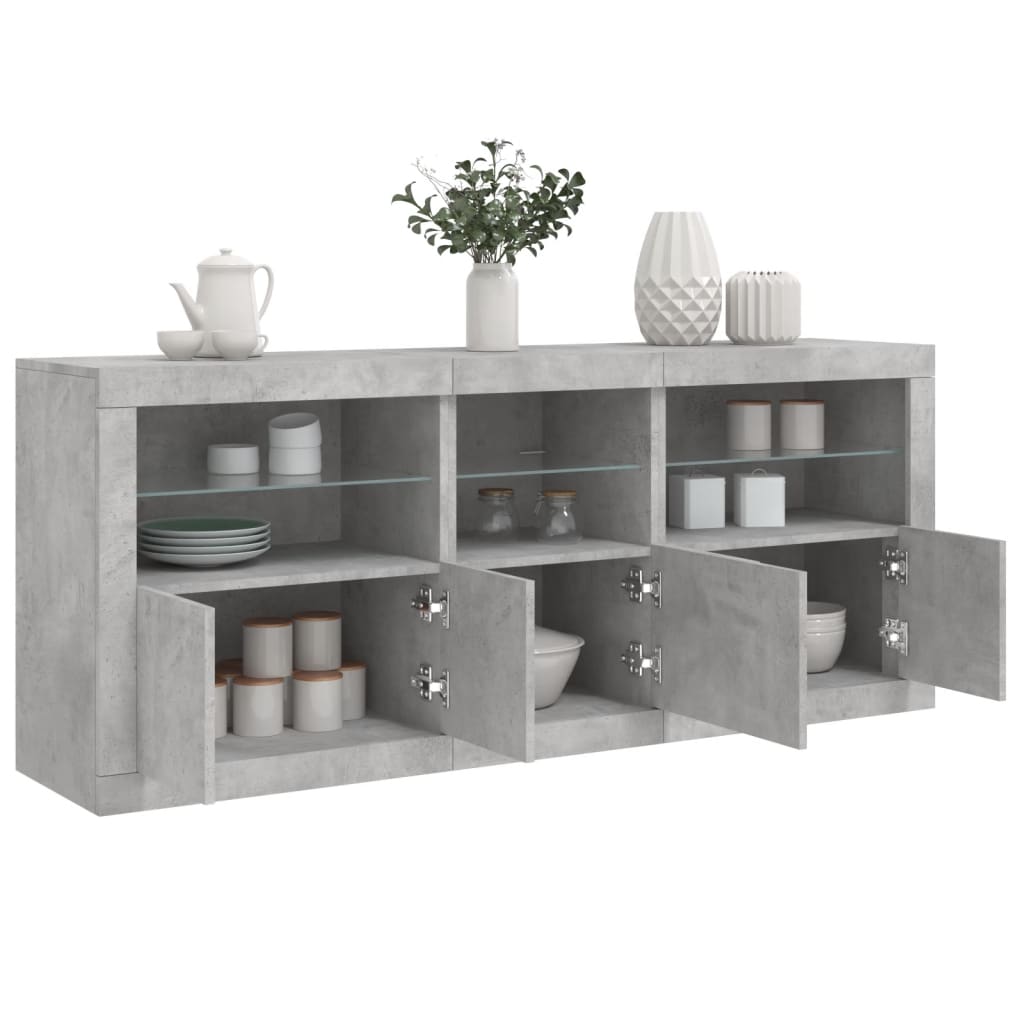 vidaXL Sideboard with LED Lights Concrete Grey 162x37x67 cm 4