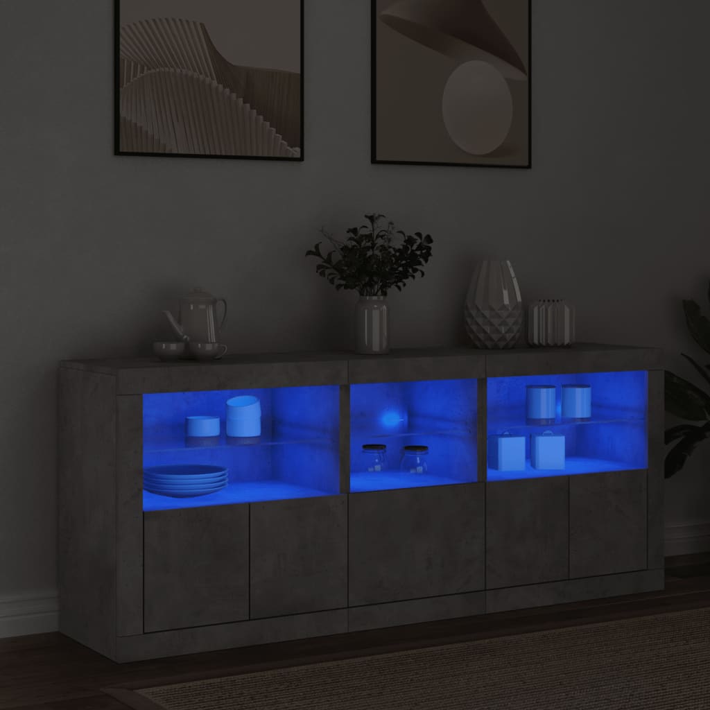 vidaXL Sideboard with LED Lights Concrete Grey 162x37x67 cm 1