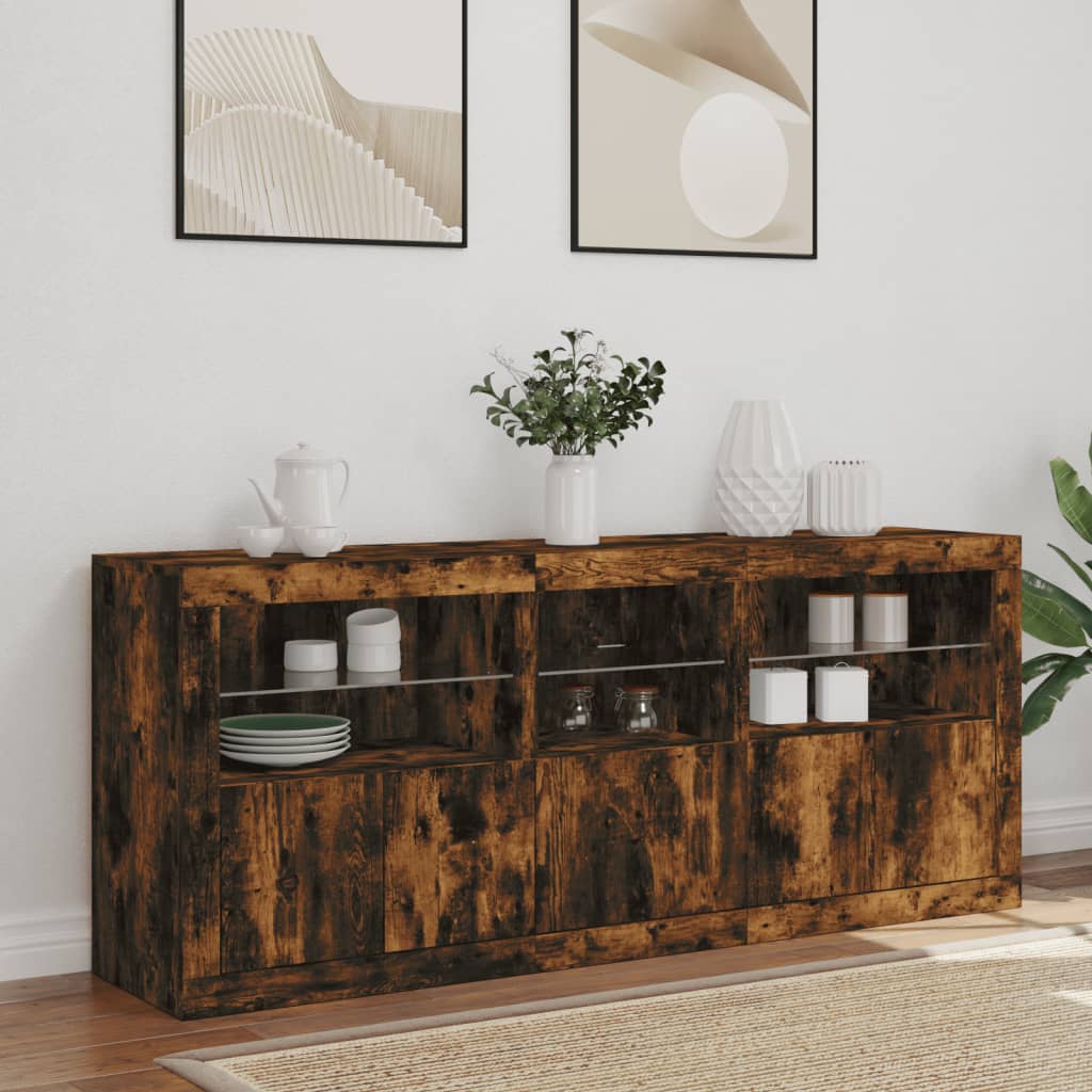 Sideboard with LED Lights 162x37x67 cm Smoked oak