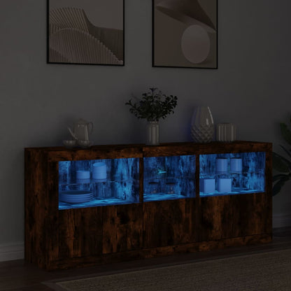 vidaXL Sideboard with LED Lights Smoked Oak 162x37x67 cm 1
