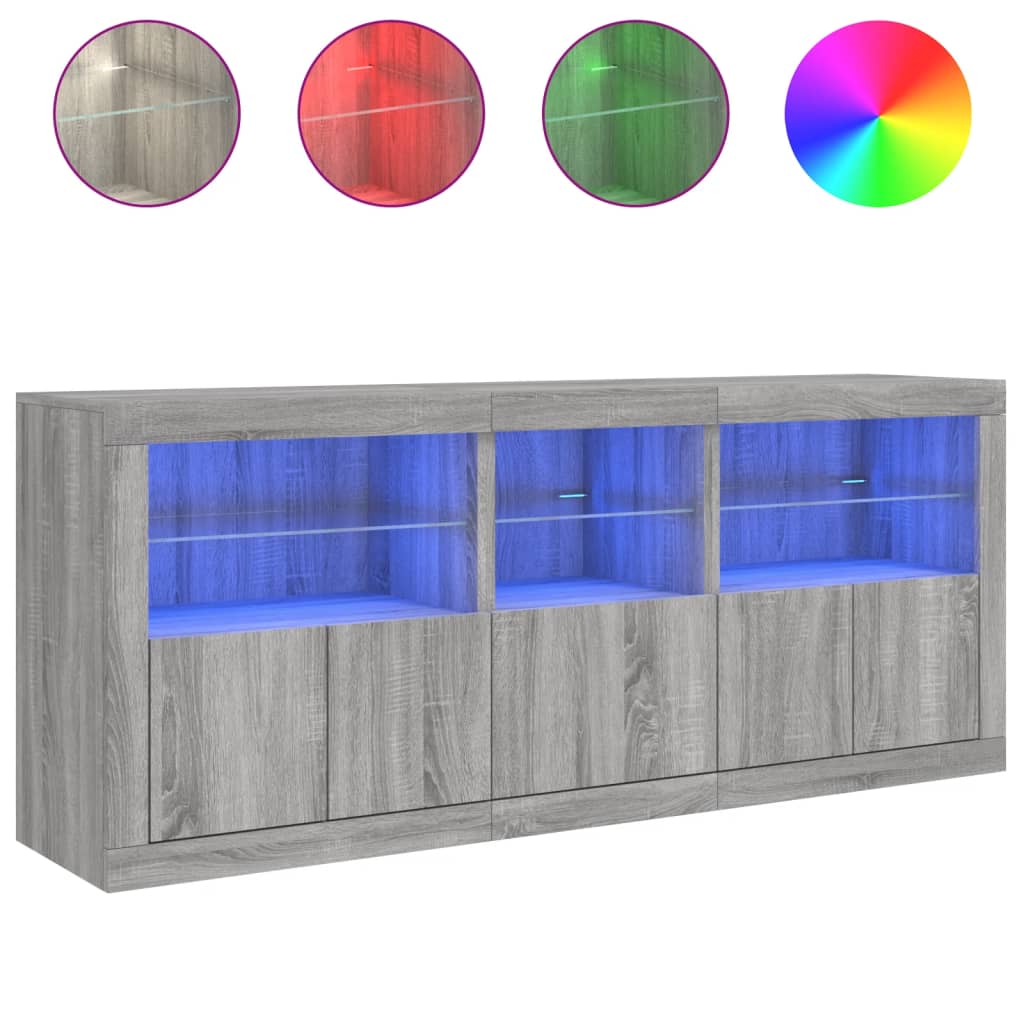 vidaXL Sideboard with LED Lights Grey Sonoma 162x37x67 cm 2