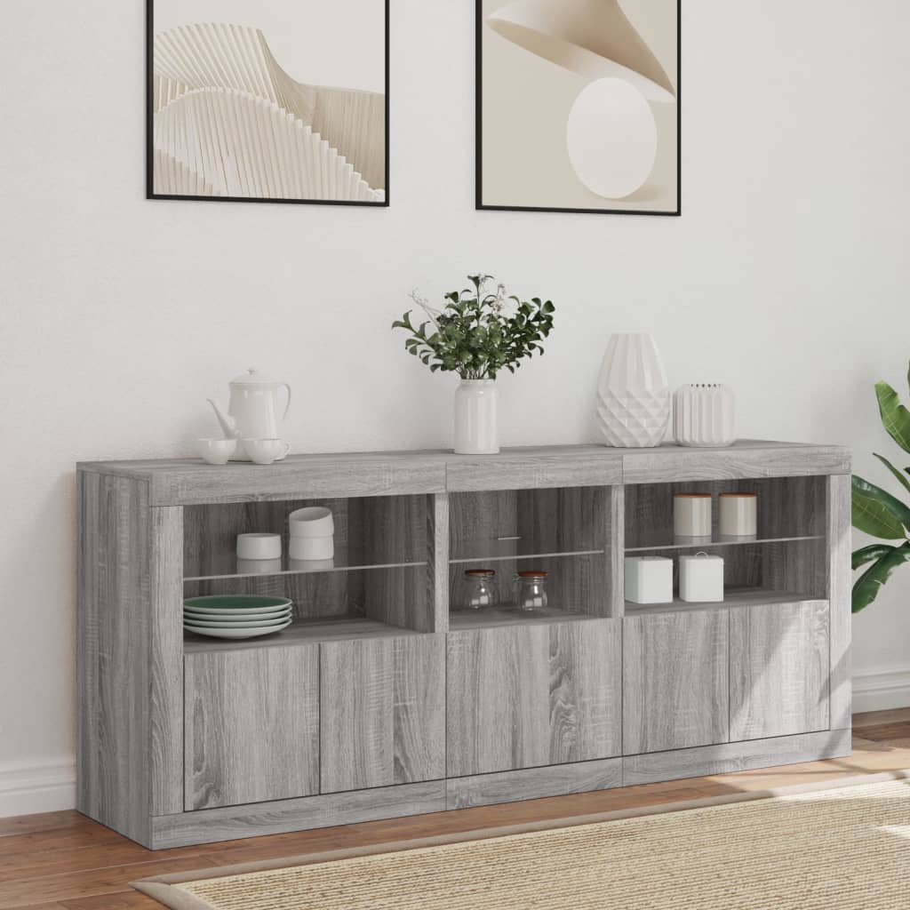vidaXL Sideboard with LED Lights Grey Sonoma 162x37x67 cm 3