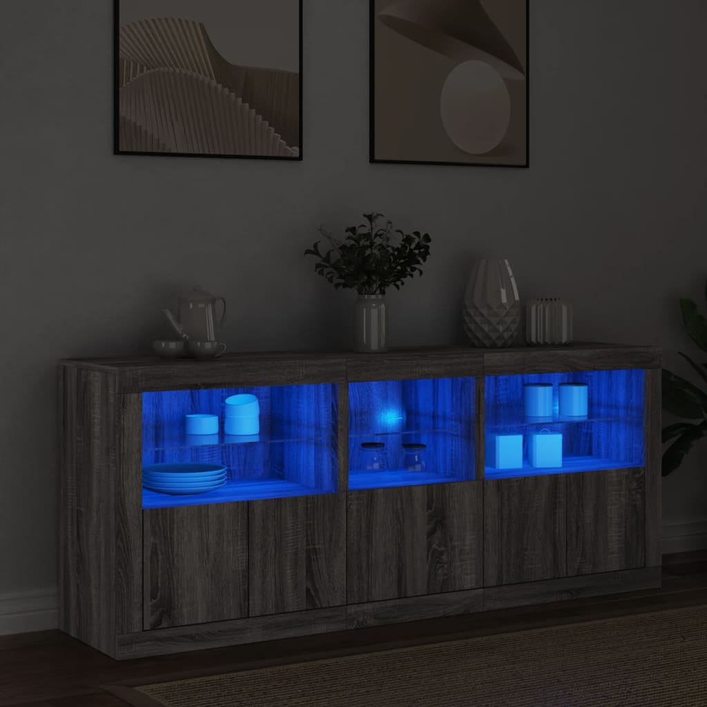 vidaXL Sideboard with LED Lights Grey Sonoma 162x37x67 cm 1