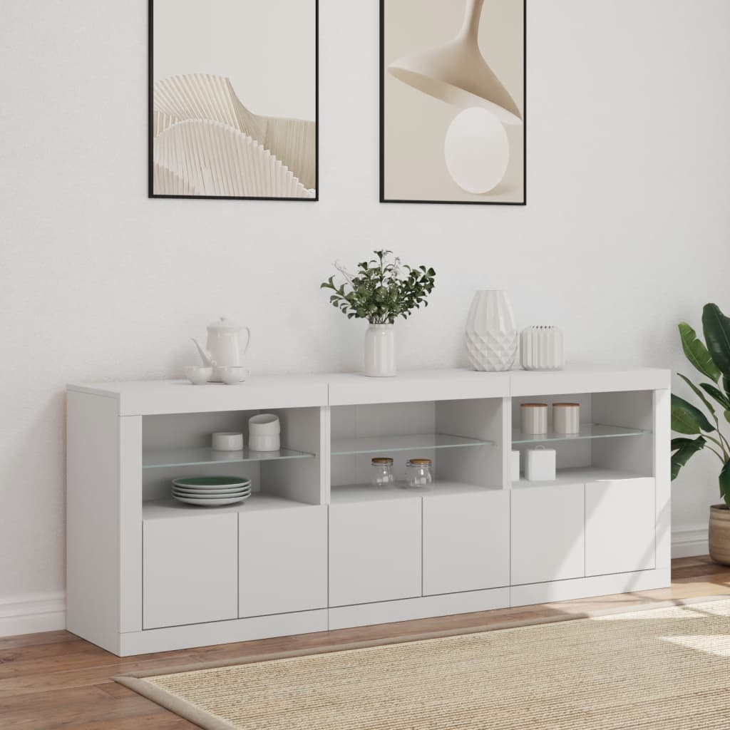 vidaXL Sideboard with LED Lights White 181.5x37x67 cm 3