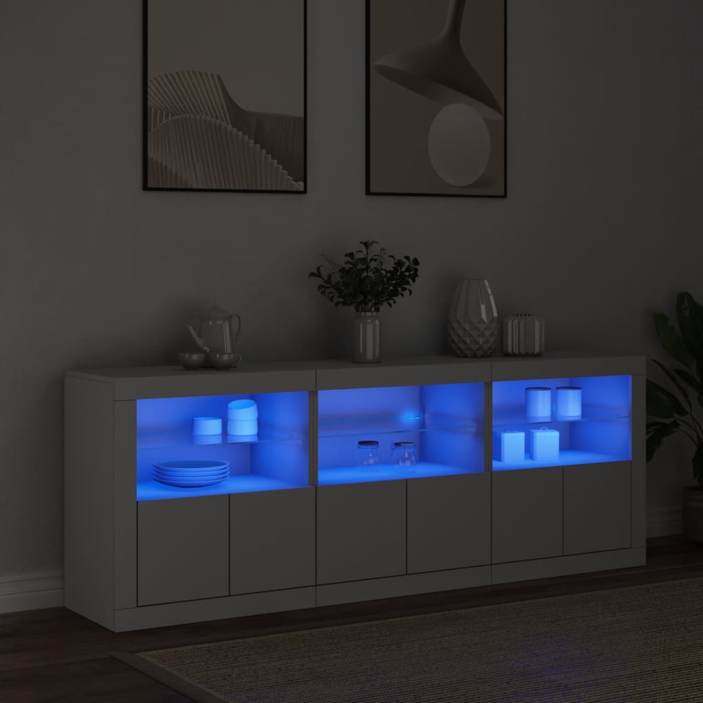 vidaXL Sideboard with LED Lights White 181.5x37x67 cm 1