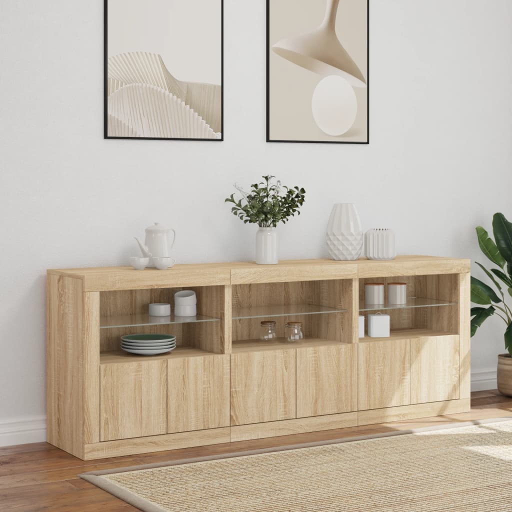 vidaXL Sideboard with LED Lights Sonoma Oak 181.5x37x67 cm 4