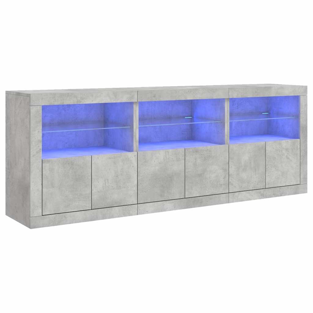 vidaXL Sideboard with LED Lights Concrete Grey 181.5x37x67 cm 2