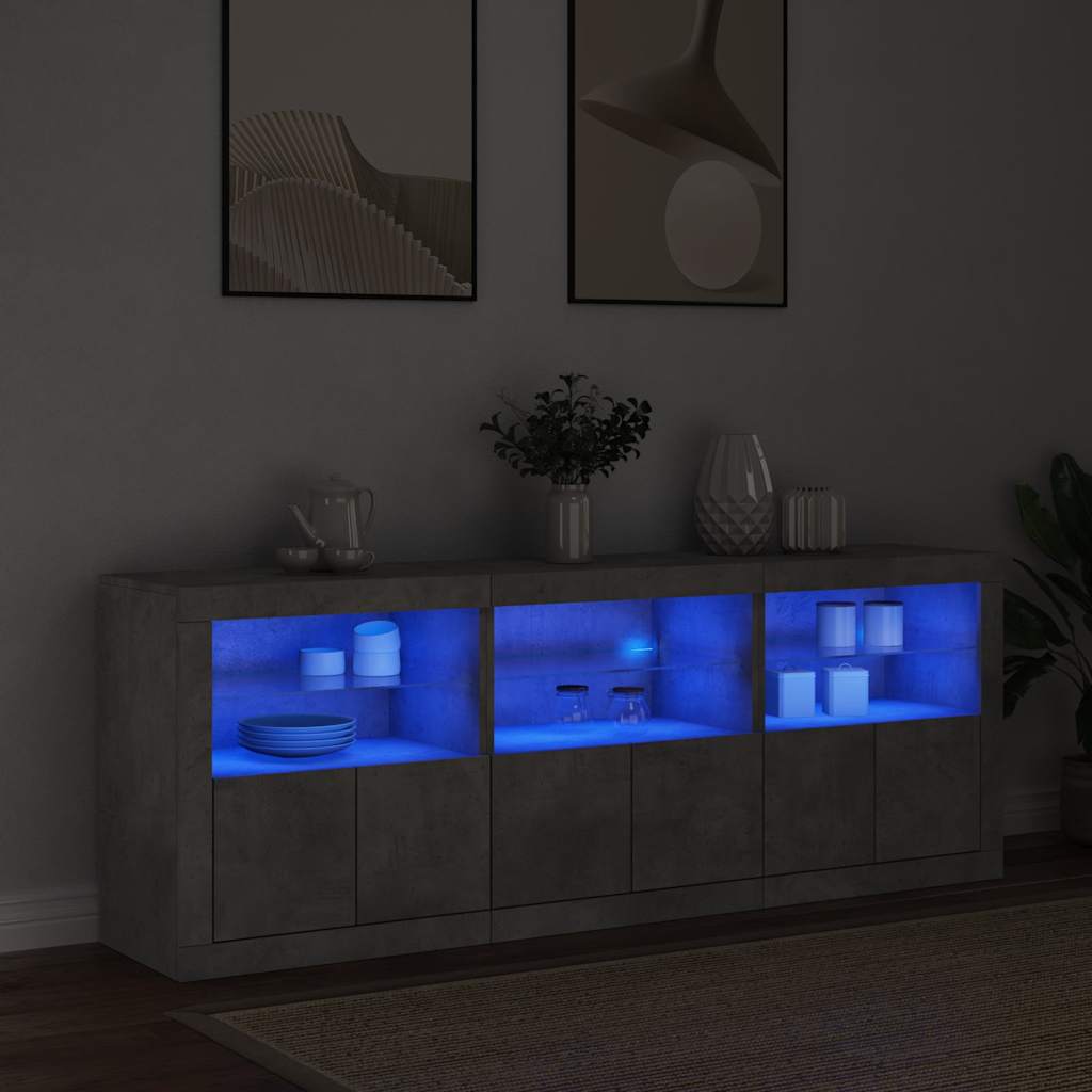 vidaXL Sideboard with LED Lights Concrete Grey 181.5x37x67 cm 3