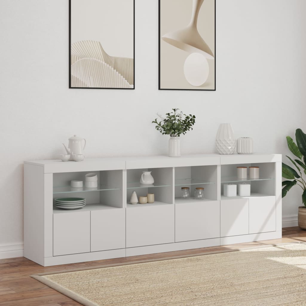 vidaXL Sideboard with LED Lights White 202x37x67 cm 3