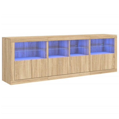 vidaXL Sideboard with LED Lights Sonoma Oak 202x37x67 cm 2