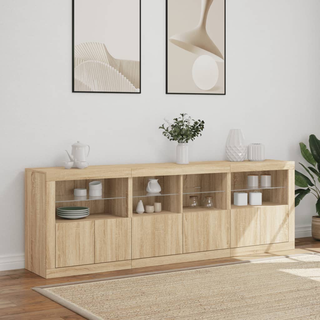 vidaXL Sideboard with LED Lights Sonoma Oak 202x37x67 cm 4
