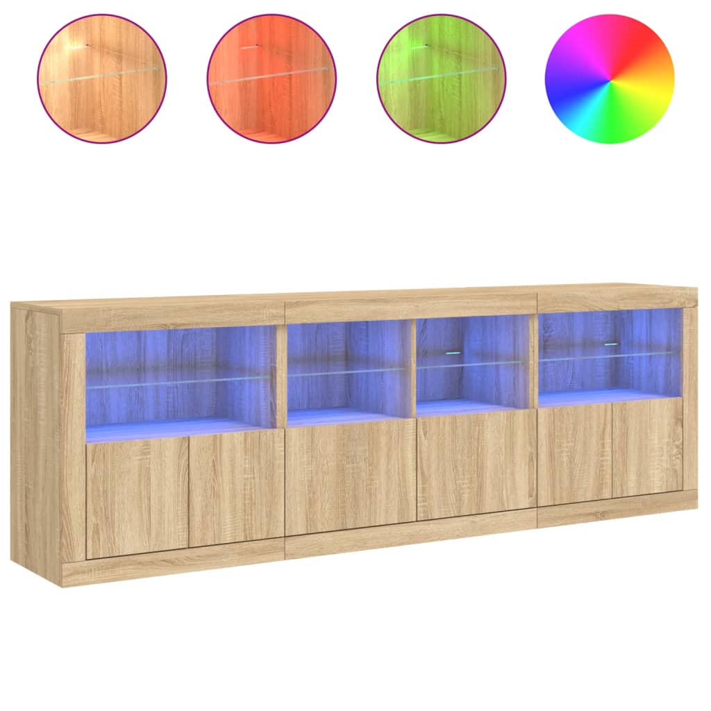vidaXL Sideboard with LED Lights Sonoma Oak 202x37x67 cm 5