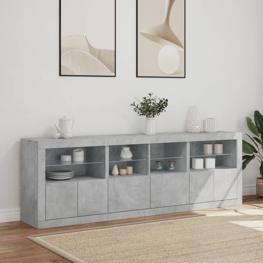 vidaXL Sideboard with LED Lights Concrete Grey 202x37x67 cm 4